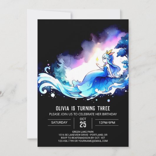 エレガントな魔法のプリンセスの誕生日 招待状 (正面)