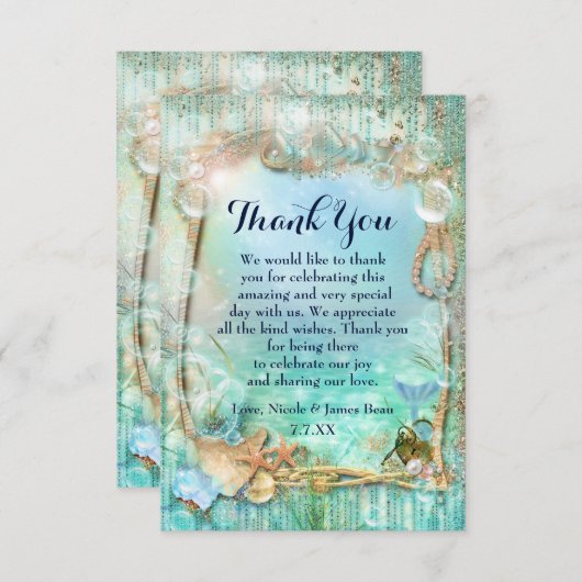 エレガントな魔法の海辺のサンキューカード サンキューカード (正面/裏面)