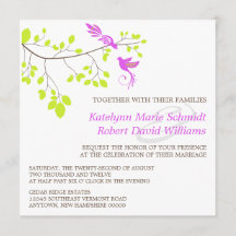 エレガントな鳥の枝の紫と緑の結婚式