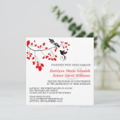 エレガントな鳥の枝の赤と黒の結婚式 招待状 (スタンド正面)