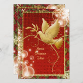 エレガントな鳩の平和渦巻のクリスマス・パーティ 招待状 (正面/裏面)