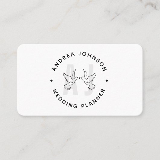 エレガントな鳩 ラブバード ロゴ モノグラム ウェディング 名刺 (正面)