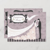 エレガントな鳩、花嫁及び新郎のベクトル婚約 招待状 (正面/裏面)