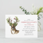 エレガントな鹿とポインセチアのクリスマス ホリデーパーティー 招待状 (スタンド正面)