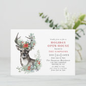 エレガントな鹿のクリスマス ホリデー オープンハウス 招待状 (スタンド正面)