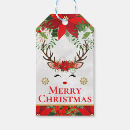 エレガントな鹿のシカ  ポインセチア  メリークリスマス ギフトタグ