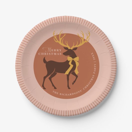 エレガントな鹿のシルエットがあしらわれた、特別なクリスマスパーティーの紙皿 ペーパープレート (正面)