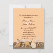 エレガントな麻の布  海洋の貝殻 ビーチ ウェディング 招待状 (裏面)