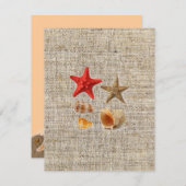 エレガントな麻の布  海洋の貝殻 ビーチ ウェディング 招待状 (正面/裏面)