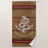 エレガントな麻の錨 Nautical Boat 名前 オーダーメイド ビーチタオル (正面)