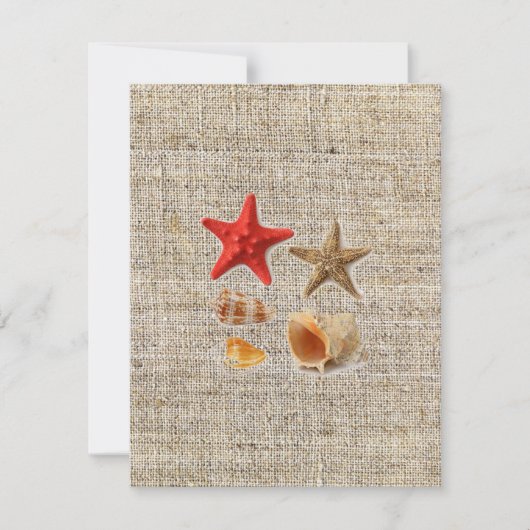 エレガントな麻  ナチュラルな貝殻 ビーチ ウェディング 招待状 (正面)