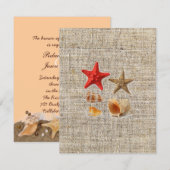 エレガントな麻  ナチュラルな貝殻 ビーチ ウェディング 招待状 (正面/裏面)