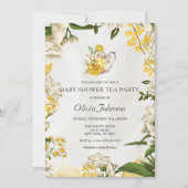 エレガントな黄緑の花のティーパーティー ベイビーシャワー 招待状 (正面)