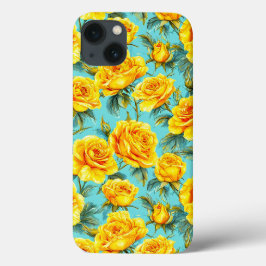 エレガントな黄色いバラのスタイリッシュな植物デザイン iPhone 13ケース