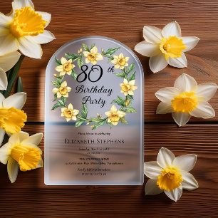 エレガントな黄色い水仙の花の80歳の誕生日 アクリル招待状