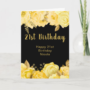 エレガントな黄色とゴールドの花 誕生日パーティー カード