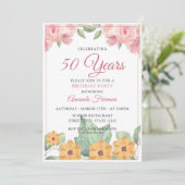 エレガントな黄色とピンクの花の母の誕生日 招待状 (スタンド正面)