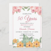 エレガントな黄色とピンクの花の母の誕生日 招待状 (正面/裏面)