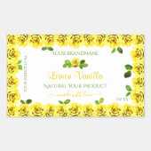 エレガントな黄色と白のラベル デザイン 開花するバラ 長方形シール (正面)