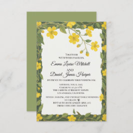 エレガントな黄色と緑の野生の花の花束 招待状