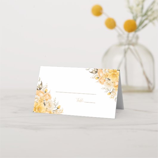 エレガントな黄色と象牙色のバラの結婚式 プレイスカード (裏面)