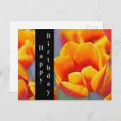 エレガントな黄色と赤のチューリップのハッピーバースデー ポストカード (正面/裏面)