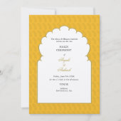 エレガントな黄色のアーチ ハルディ式 インドの結婚式 招待状 (正面)