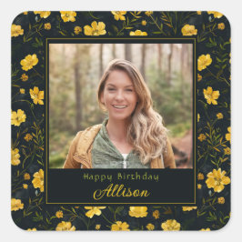エレガントな黄色のキンポウゲの花の写真 誕生日 スクエアシール
