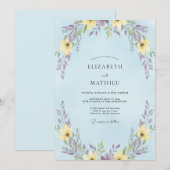 エレガントな黄色のツルニチニチソウの野の花の結婚式 招待状 (正面/裏面)