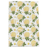 エレガントな黄色のハイドランジアの花と蝶のパターン ミディアムペーパーバッグ (正面)