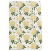 エレガントな黄色のハイドランジアの花と蝶のパターン ミディアムペーパーバッグ (裏面)