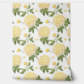 エレガントな黄色のハイドランジアの花と蝶のパターン 壁紙 (ほどく)