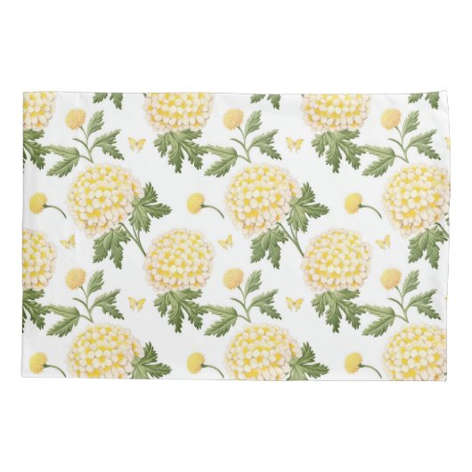 エレガントな黄色のハイドランジアの花と蝶のパターン 枕カバー (裏面)