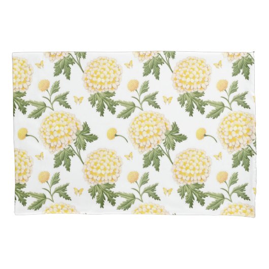 エレガントな黄色のハイドレンジアの花の蝶のパターン 枕カバー (正面)