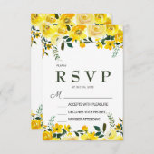 エレガントな黄色のバラの花の結婚式の出欠確認カード 出欠カード (正面/裏面)