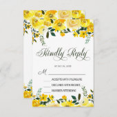 エレガントな黄色のバラの花の結婚式の出欠確認カード 出欠カード (正面/裏面)