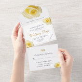 エレガントな黄色のバラの花の結婚式 オールインワン招待状 (貼ってはがせる)