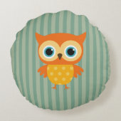 エレガントな黄色のフクロウ 緑のラインのベビー ラウンドクッション (裏面)