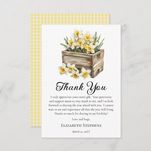 エレガントな黄色の水仙の花束誕生日 サンキューカード (正面/裏面)