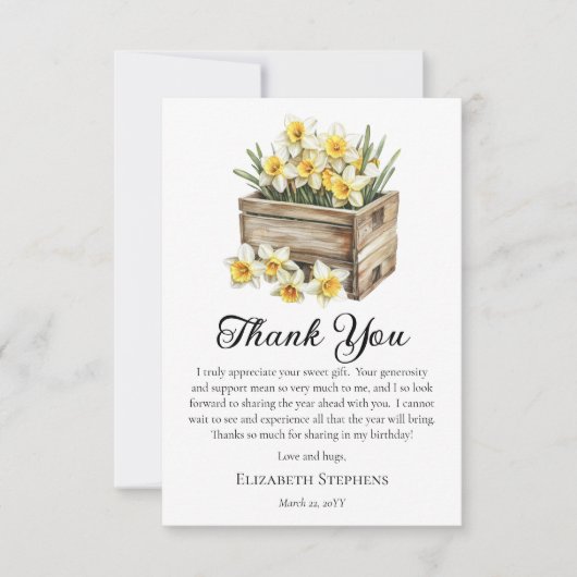エレガントな黄色の水仙の花束 誕生日 サンキューカード (正面)