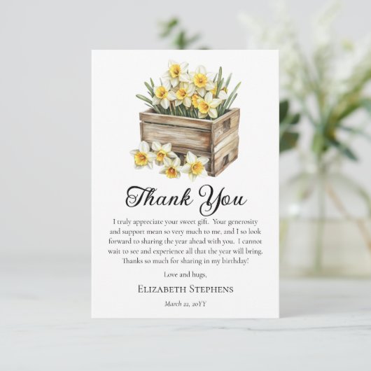 エレガントな黄色の水仙の花束 誕生日 サンキューカード (スタンド正面)