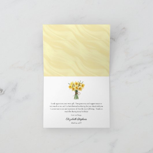 エレガントな黄色の水仙の花輪の誕生日 サンキューカード (内部)