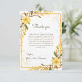 エレガントな黄色の水彩花のブライダルシャワー サンキューカード (スタンド正面)