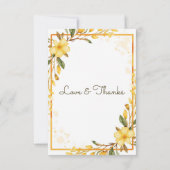 エレガントな黄色の水彩花のブライダルシャワー サンキューカード (裏面)