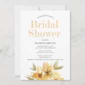エレガントな黄色の水彩花のブライダルシャワー 招待状 (正面)