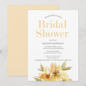 エレガントな黄色の水彩花のブライダルシャワー 招待状 (正面/裏面)