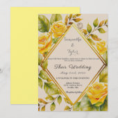 エレガントな黄色の花のボタニカル水彩結婚式 招待状 (正面/裏面)