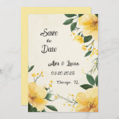 エレガントな黄色の花のSave the Dateカード 招待状 (正面/裏面)