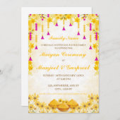 エレガントな黄色の花柄のマイーヤン式招待状 招待状 (正面/裏面)