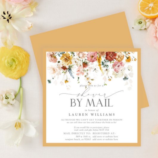 エレガントな黄色の野の花 ブライダルシャワー 郵送で 招待状